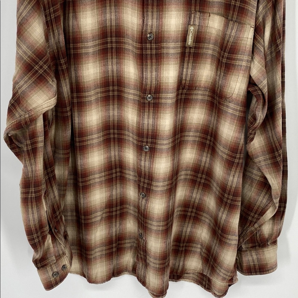 Columbia Men's Flannel Plaid Shirt in Brown and Tan XL - Picture 4 of 9